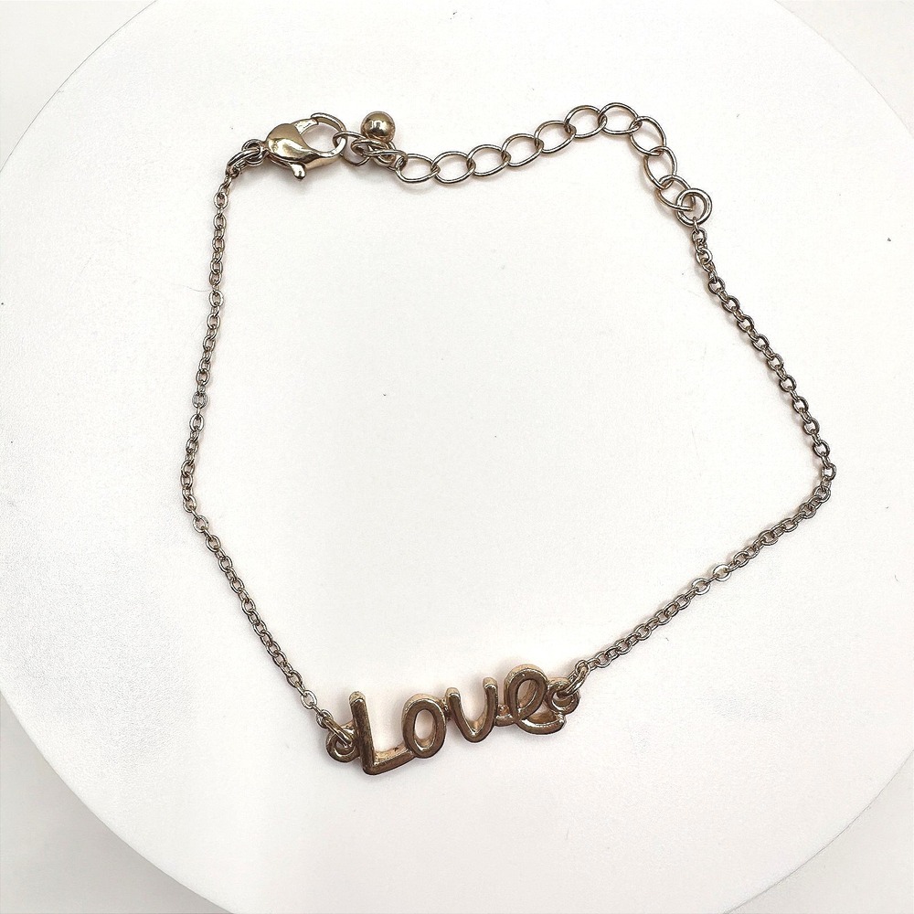 Vintage 90s Gold Tone Love Script Charm Bracelet Minimalist Dainty Jewelry